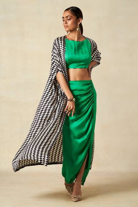 Shop_Gulabo By Abu Sandeep_Black Checkerboard Print Cape _Online_at_Aza_Fashions