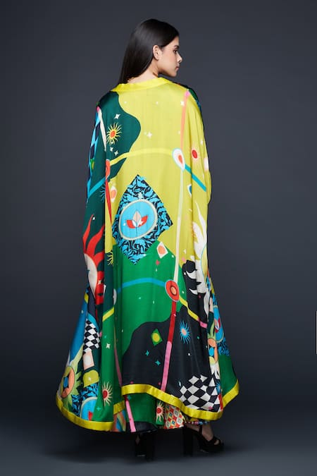 Shop Gulabo By Abu Sandeep Multi Color Celeste Bloom Printed Kimono Sleeve Cape at Aza Fashions Shop_Gulabo By Abu Sandeep_Multi Color Celeste Bloom Printed Kimono Sleeve Cape _at_Aza_Fashions