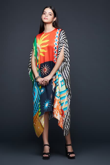 Gulabo By Abu Sandeep Multi Color Checkerboard Bloom Kaftan 