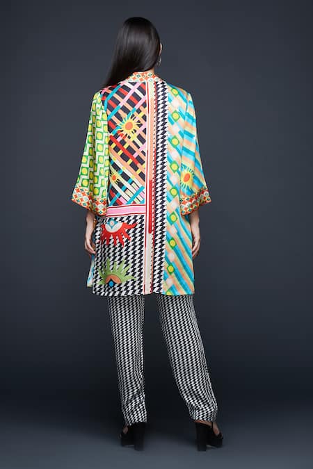 Shop Gulabo By Abu Sandeep Multi Color Modal V-neck Geometric Print Tunic at Aza Fashions Shop_Gulabo By Abu Sandeep_Multi Color Modal V-neck Geometric Print Tunic _at_Aza_Fashions