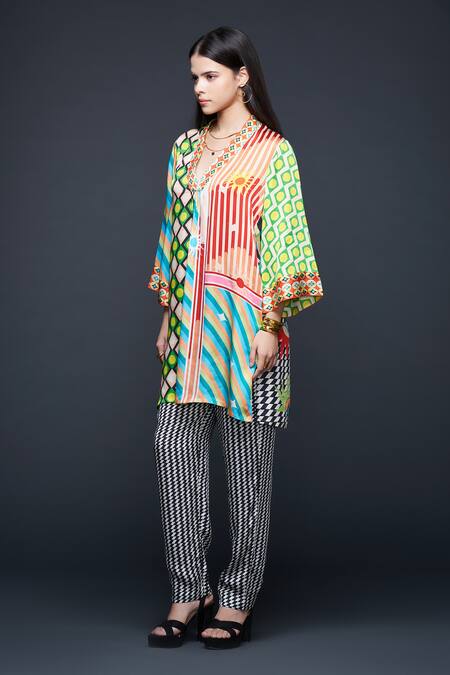 Buy Gulabo By Abu Sandeep Multi Color Modal V-neck Geometric Print Tunic Online at Aza Fashions Buy_Gulabo By Abu Sandeep_Multi Color Modal V-neck Geometric Print Tunic _Online_at_Aza_Fashions
