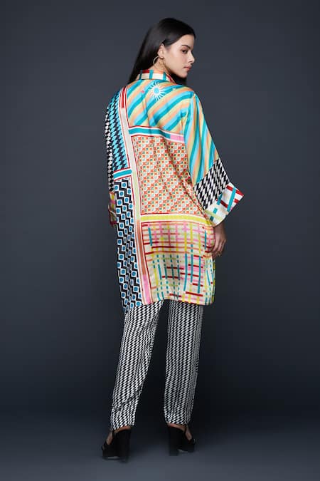 Shop Gulabo By Abu Sandeep Black Modal, Satin Checkerboard Print Pant at Aza Fashions Shop_Gulabo By Abu Sandeep_Black Modal, Satin Checkerboard Print Pant _at_Aza_Fashions