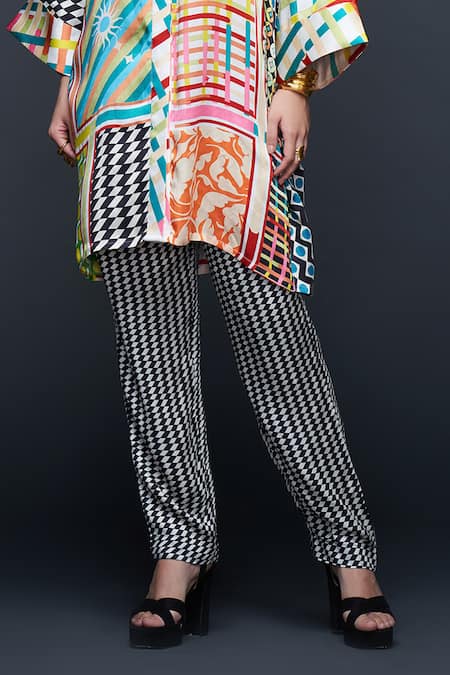 Gulabo By Abu Sandeep Black Modal, Satin Checkerboard Print Pant Online at Aza Fashions Gulabo By Abu Sandeep_Black Modal, Satin Checkerboard Print Pant _Online_at_Aza_Fashions