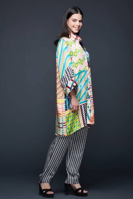Buy_Gulabo By Abu Sandeep_Multi Color Modal Collared Geometric Flora Print Shirt _Online_at_Aza_Fashions