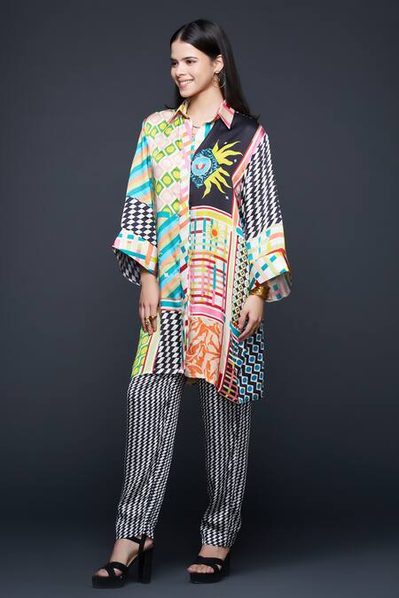 Shop_Gulabo By Abu Sandeep_Multi Color Modal Collared Geometric Flora Print Shirt _Online_at_Aza_Fashions