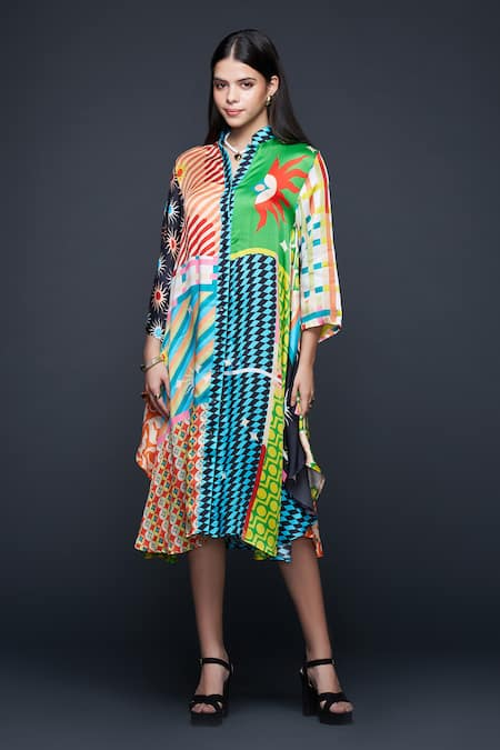 Gulabo By Abu Sandeep Multi Color Checkerboard Bloom Shirt Dress 