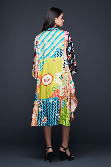 Gulabo By Abu Sandeep Multi Color Checkerboard Bloom Shirt Dress 