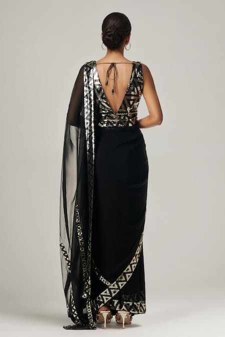 Shop Gulabo By Abu Sandeep Black Viscose, Georgette Sequins Geometric Embellished Saree at Aza Fashions Shop_Gulabo By Abu Sandeep_Black Viscose, Georgette Sequins Geometric Embellished Saree _at_Aza_Fashions