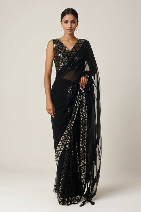 Buy Gulabo By Abu Sandeep Black Viscose, Georgette Sequins Geometric Embellished Saree Online at Aza Fashions Buy_Gulabo By Abu Sandeep_Black Viscose, Georgette Sequins Geometric Embellished Saree _Online_at_Aza_Fashions