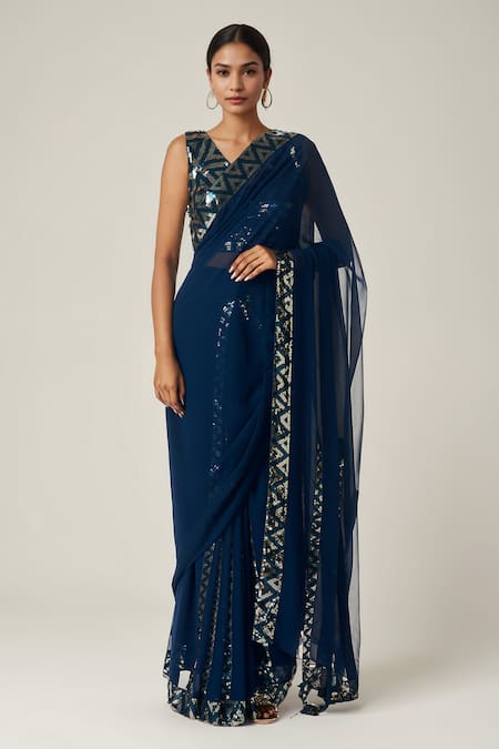 Gulabo by Abu Sandeep Geometric Sequin Embellished Pre-Draped Saree 