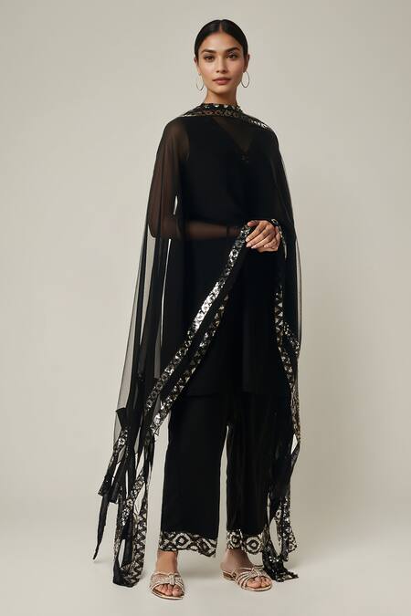 Shop Gulabo By Abu Sandeep Black Viscose Sequins Geometric Embellished Dupatta Online at Aza Fashions Shop_Gulabo By Abu Sandeep_Black Viscose Sequins Geometric Embellished Dupatta _Online_at_Aza_Fashions