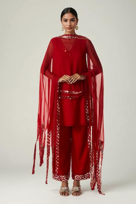 Shop Gulabo By Abu Sandeep Red Viscose Sequins Geometric Embellished Dupatta at Aza Fashions Shop_Gulabo By Abu Sandeep_Red Viscose Sequins Geometric Embellished Dupatta _at_Aza_Fashions