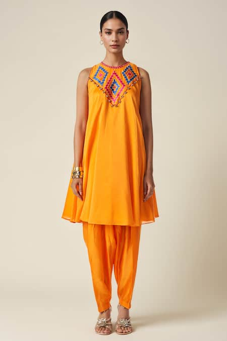 Gulabo by Abu Sandeep Ikat Applique Embroidered A-line Kurta 