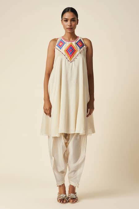 Gulabo by Abu Sandeep Ikat Embroidered A-line Kurta 