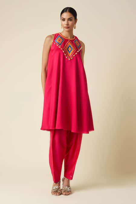 Gulabo by Abu Sandeep Ikat Abla Embroidered A-line Kurta 