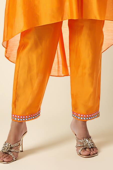 Gulabo By Abu Sandeep Orange Chanderi Mirrors, Embroidery Thread Pant Online at Aza Fashions Gulabo By Abu Sandeep_Orange Chanderi Mirrors, Embroidery Thread Pant _Online_at_Aza_Fashions