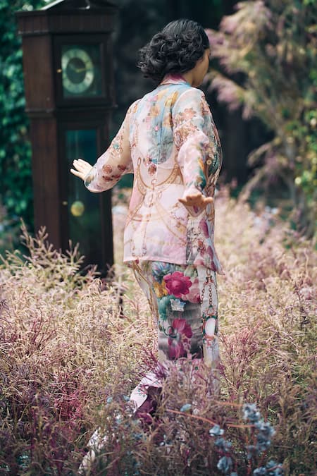 Pankaj & Nidhi Multicolored Sequin Embroidered Blazer & Skirt Set 