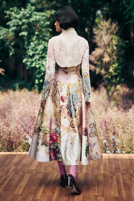 Shop_Pankaj & Nidhi_Multi Color Cotton Sequins Floral Embellished Midi Skirt _at_Aza_Fashions