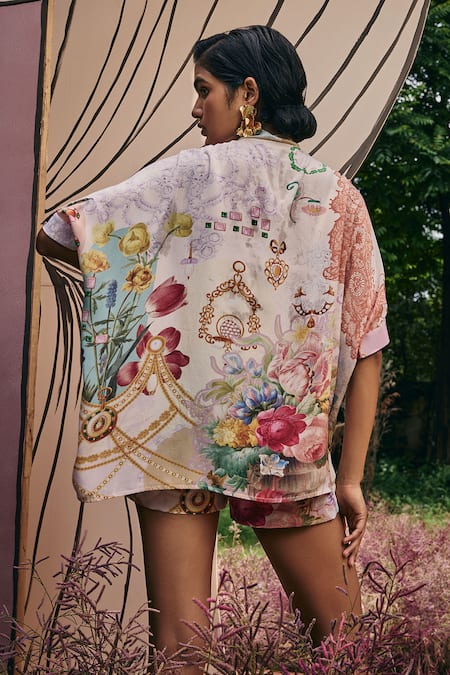 Shop_Pankaj & Nidhi_Multi Color Silk, Crepe Sequins, Beads Multicolored Tie-up Embellished Top _at_Aza_Fashions