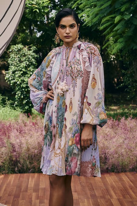 Pankaj & Nidhi Multicolored Ruffled Tie-Up Dress 