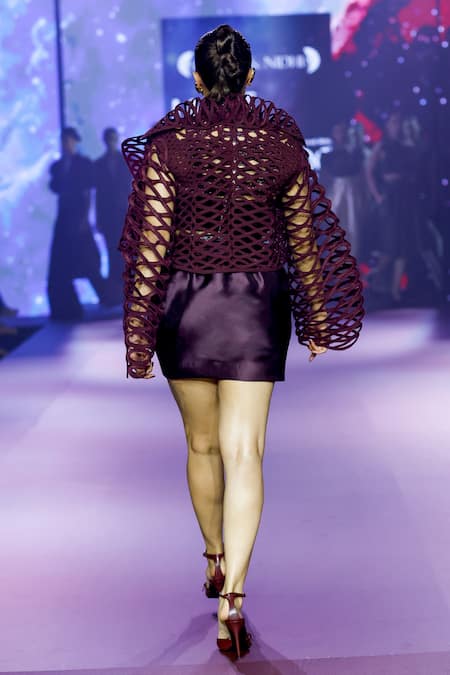 Shop Pankaj & Nidhi Purple Twill Deep Bordeaux Cocoon Skirt at Aza Fashions Shop_Pankaj & Nidhi_Purple Twill Deep Bordeaux Cocoon Skirt _at_Aza_Fashions