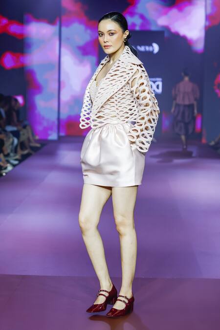 Buy_Pankaj & Nidhi_Ivory Twill Cocoon Short Skirt 