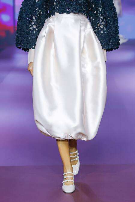 Buy_Pankaj & Nidhi_Ivory Twill Cocoon Midi Skirt _Online_at_Aza_Fashions