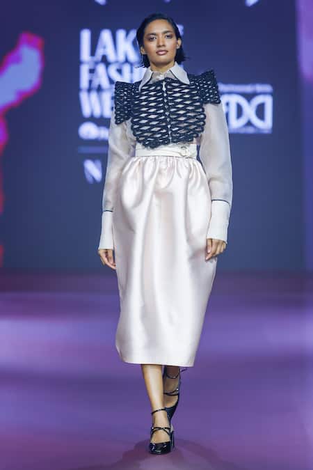 Pankaj & Nidhi Ivory Twill Cocoon Midi Skirt