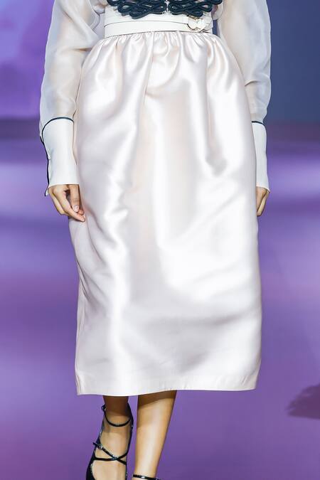 Buy Pankaj & Nidhi Ivory Twill Cocoon Midi Skirt Online at Aza Fashions Buy_Pankaj & Nidhi_Ivory Twill Cocoon Midi Skirt _Online_at_Aza_Fashions