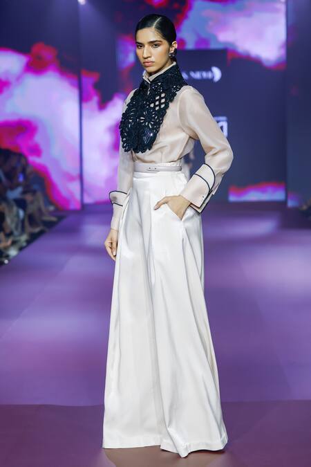 Buy Pankaj & Nidhi Ivory Silk Organza Embroidery Collared Sheer Shirt Online at Aza Fashions Buy_Pankaj & Nidhi_Ivory Silk Organza Embroidery Collared Sheer Shirt _Online_at_Aza_Fashions