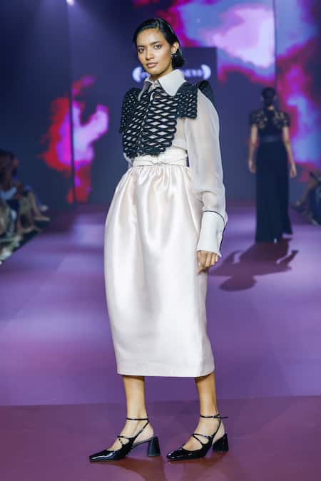 Pankaj & Nidhi Ivory Silk Organza Collared Shirt 