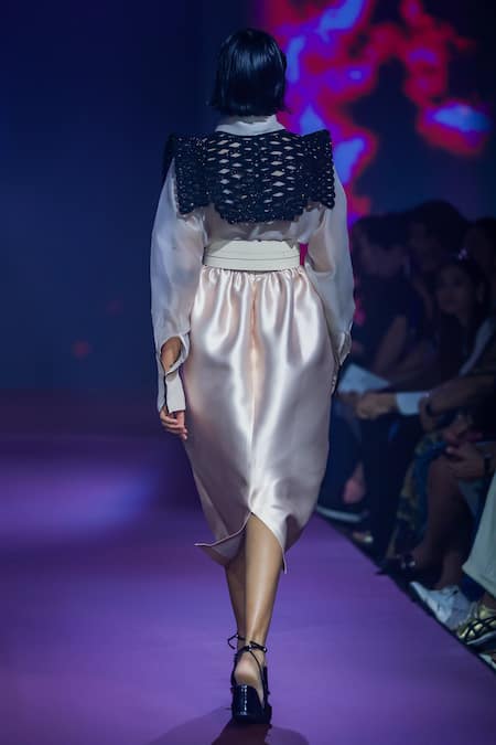 Shop_Pankaj & Nidhi_Ivory Silk Organza Collared Shirt _at_Aza_Fashions