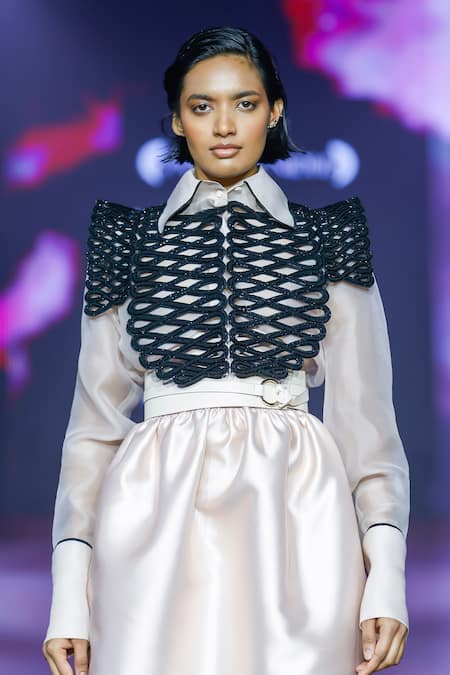 Shop Pankaj & Nidhi Ivory Silk Organza Collared Shirt Online at Aza Fashions Shop_Pankaj & Nidhi_Ivory Silk Organza Collared Shirt _Online_at_Aza_Fashions