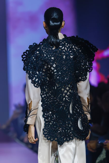 Shop Pankaj & Nidhi Ivory Silk Organza Collared Full Sleeve Shirt at Aza Fashions Shop_Pankaj & Nidhi_Ivory Silk Organza Collared Full Sleeve Shirt _at_Aza_Fashions