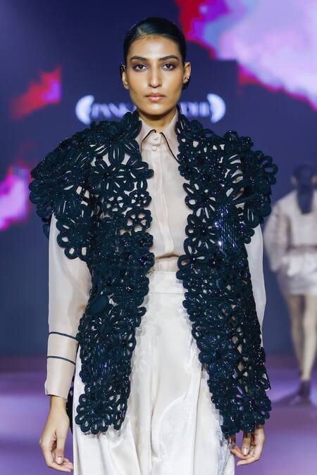 Shop Pankaj & Nidhi Ivory Silk Organza Collared Full Sleeve Shirt Online at Aza Fashions Shop_Pankaj & Nidhi_Ivory Silk Organza Collared Full Sleeve Shirt _Online_at_Aza_Fashions