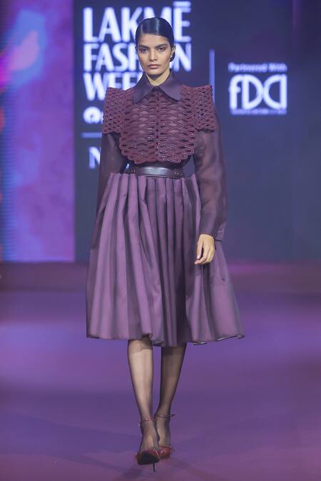 Pankaj & Nidhi_Purple Silk Organza Collared Deep Bordeaux Shirt _Online_at_Aza_Fashions