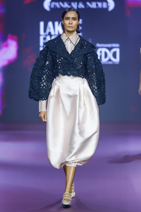 Shop Pankaj & Nidhi Ivory Silk Organza Collared Semi Sheer Shirt at Aza Fashions Shop_Pankaj & Nidhi_Ivory Silk Organza Collared Semi Sheer Shirt _at_Aza_Fashions