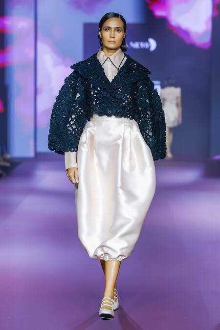 Pankaj & Nidhi Ivory Silk Organza Collared Semi Sheer Shirt Online at Aza Fashions Pankaj & Nidhi_Ivory Silk Organza Collared Semi Sheer Shirt _Online_at_Aza_Fashions