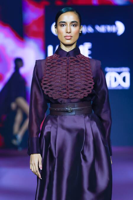 Pankaj & Nidhi Purple Silk Organza Embroidery Collared Deep Bordeaux Shirt at Aza Fashions Pankaj & Nidhi_Purple Silk Organza Embroidery Collared Deep Bordeaux Shirt _at_Aza_Fashions