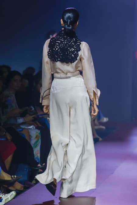 Shop Pankaj & Nidhi Ivory Shimmer Twill Trouser at Aza Fashions Shop_Pankaj & Nidhi_Ivory Shimmer Twill Trouser _at_Aza_Fashions