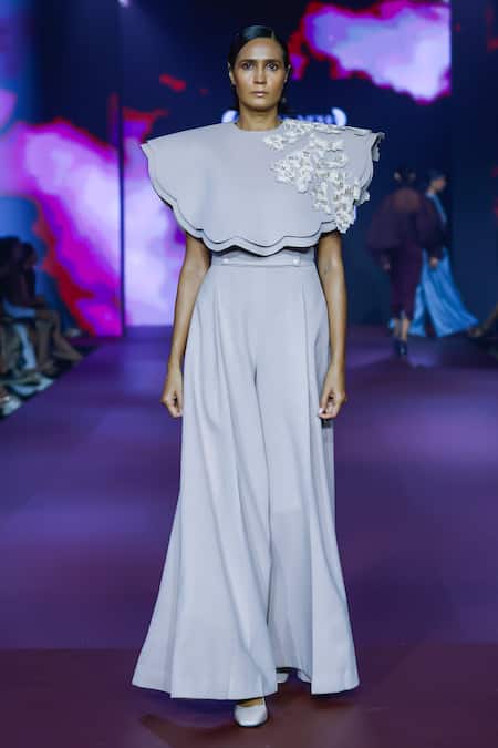 Pankaj & Nidhi Pink Wool Fawn High Waist Flared Trouser