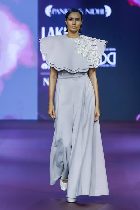 Pankaj & Nidhi Pink Wool Fawn High Waist Flared Trouser Online at Aza Fashions Pankaj & Nidhi_Pink Wool Fawn High Waist Flared Trouser _Online_at_Aza_Fashions