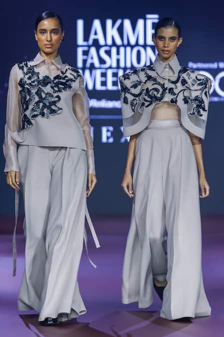 Shop Pankaj & Nidhi Pink Wool Fawn High Waist Flared Trouser at Aza Fashions Shop_Pankaj & Nidhi_Pink Wool Fawn High Waist Flared Trouser _at_Aza_Fashions