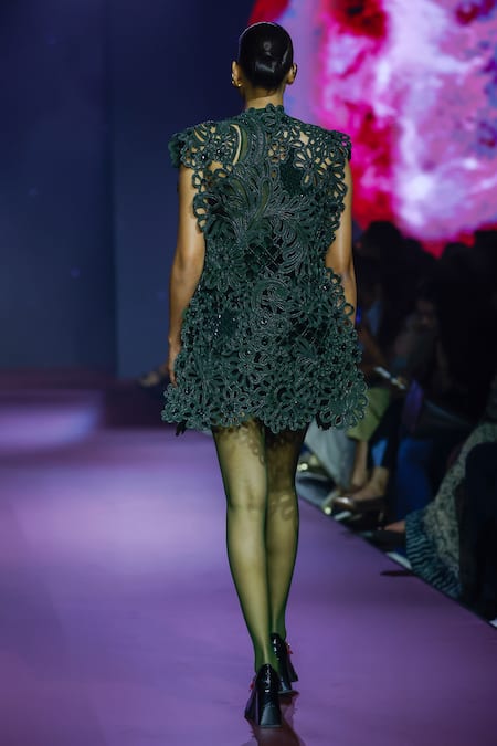 Pankaj & Nidhi Floral Cutwork Jacket & Skorts Set 