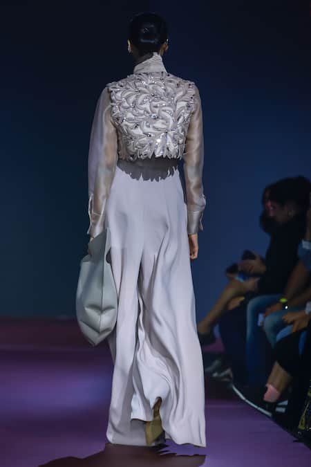 Pankaj & Nidhi Dusky Rose Cropped Jacket with Embellishments 