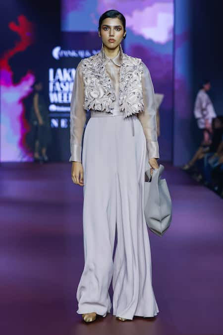 Buy Pankaj & Nidhi Pink Viscose, Satin, Silk Organza Dusky Rose Embellished Jacket Jumpsuit Set Online at Aza Fashions Buy_Pankaj & Nidhi_Pink Viscose, Satin, Silk Organza Dusky Rose Embellished Jacket Jumpsuit Set _Online_at_Aza_Fashions