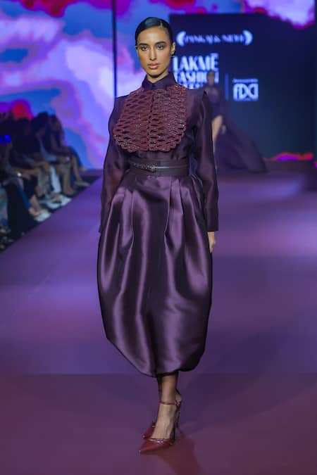 Pankaj & Nidhi Deep Bordeaux Cocoon Midi Skirt 