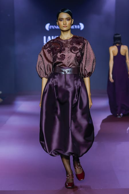 Pankaj & Nidhi Deep Bordeaux Cocoon Midi Skirt 