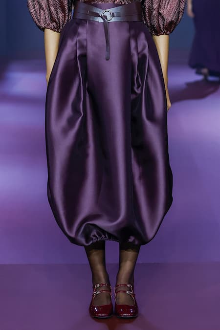 Shop_Pankaj & Nidhi_Purple Twill Embroidery Deep Bordeaux Cocoon Midi Skirt _Online_at_Aza_Fashions