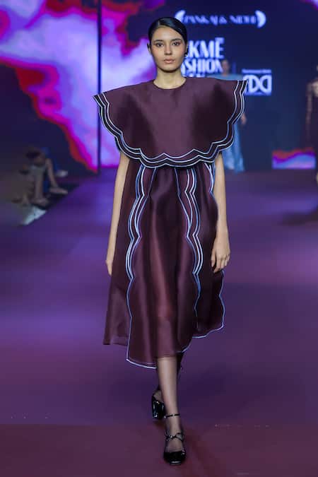 Pankaj & Nidhi Raisin Scallop Border Cape Dress 